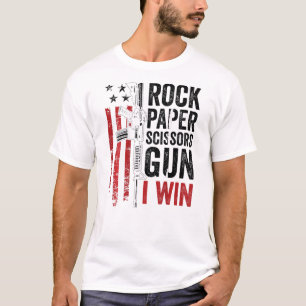 Paper Rock Scissors Gun Gun Joke On Back T-Shirt
