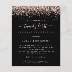 PAPER  Rose Glitter 21st Party Black Invitation