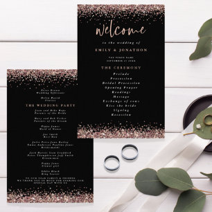 PAPER   Rose Gold Glitter Black Wedding Program