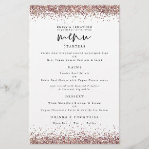 PAPER Rose Gold Glitter Wedding White Menu