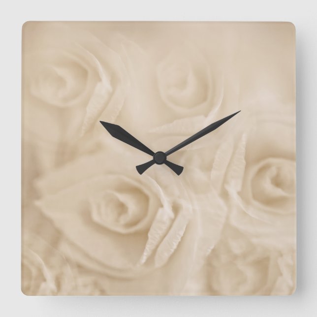 Paper Roses Sepia Square Wall Clock (Front)