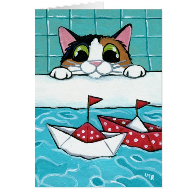 Paper Sail Boats - Calico Cat Art Card (Front)