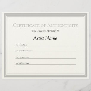 Paper Silver Certificate of Authenticity Art Custom Letterhead