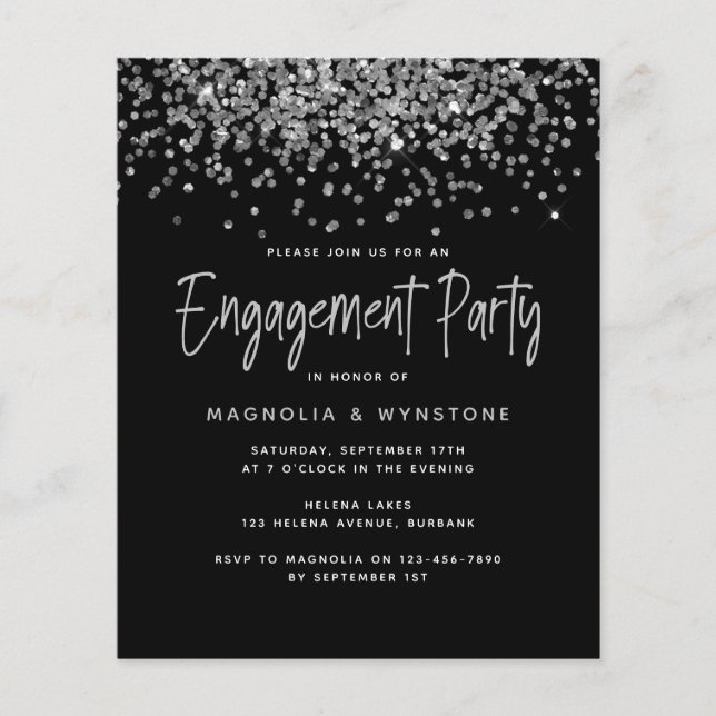 PAPER Silver Glitter Engagement Party Invitation (Front)