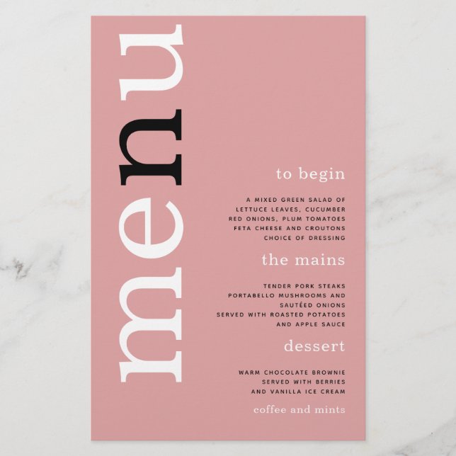 PAPER Simple Dusty Rose Typography Wedding Menu (Front)