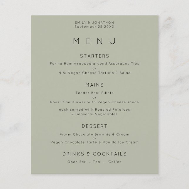PAPER | Simple Pale Sage Green Wedding Menu (Front)