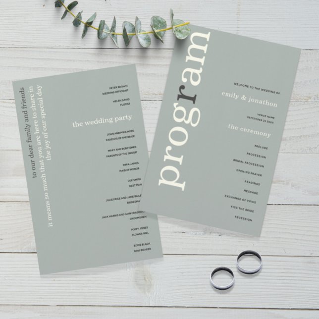 PAPER | Simple Sage Ivory Text Wedding Program (Creator Uploaded)