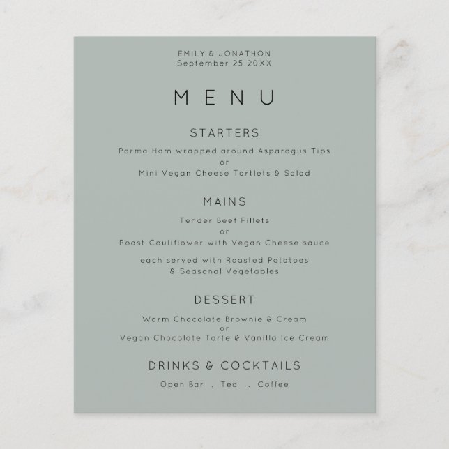 PAPER | Simple Silvery Sage Green Wedding Menu (Front)
