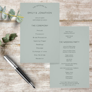 PAPER   Simple Silvery Sage Green Wedding Program