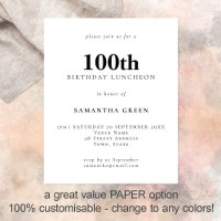 PAPER Simple Text Any Colour 100th Birthday