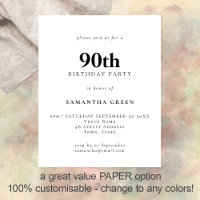 PAPER Simple Text Any Colour 90th Birthday Invite