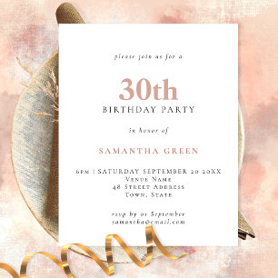 PAPER Simple Text Blush 30th Birthday Invitation