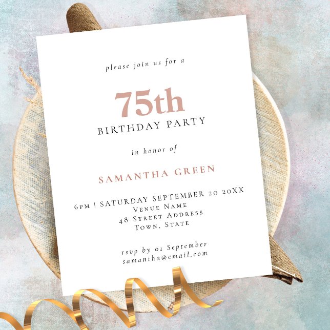 PAPER Simple Text Blush 75th Birthday Invitation (Creator Uploaded)