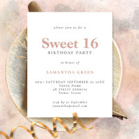 PAPER Simple Text Blush Sweet 16 Birthday Invite