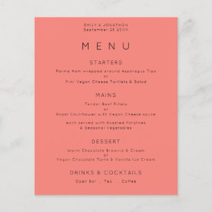 PAPER Simple Text Coral Rose Pink Wedding Menu