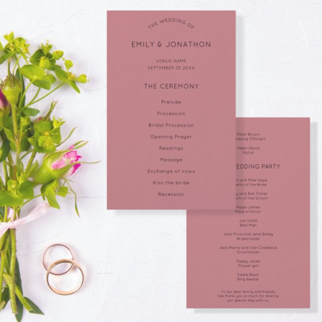 PAPER | Simple Text Dusty Rose Wedding Program (Creator Uploaded)