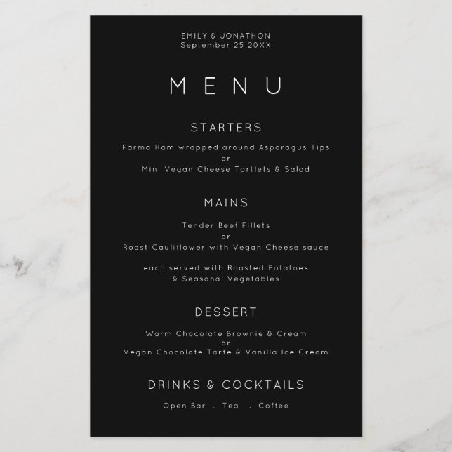 PAPER | Simple Typography White Black Wedding Menu (Front)