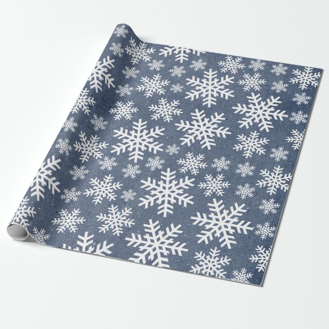 Paper Snowflake Blue Holiday Winter Pattern (Unrolled)