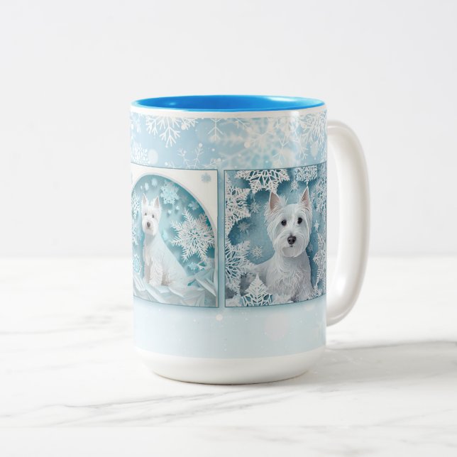 Paper Snowflake Westie Two-Tone Coffee Mug (Front Right)