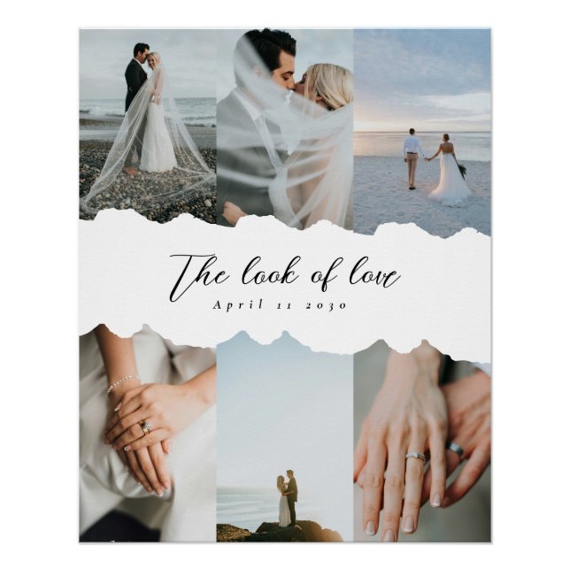 Paper Style Wedding Customizable Photo Collage Poster (Front)