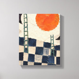 Paper Sun over Indigo Checkers - Modern Collage Ab Canvas Print