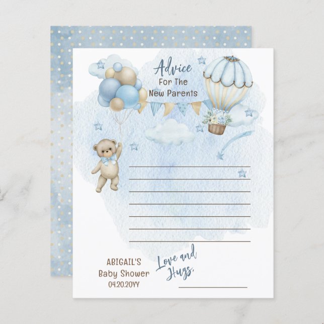 Paper Teddy Bear Bearly Wait Baby Shower Advice (Front/Back)