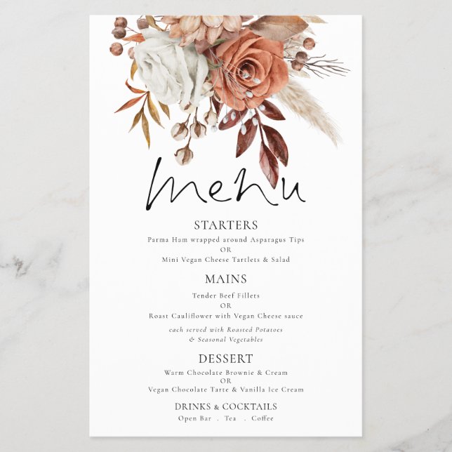 PAPER | Terracotta Florals Rustic Wedding Menu (Front)