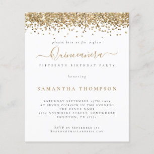 PAPER   Trendy Gold Glitter Quinceañera Invitation