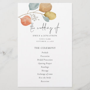 PAPER Trendy Watercolor Leaves Wedding Program