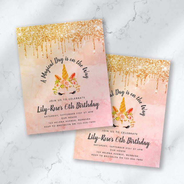 PAPER Unicorn Face Glitter Birthday Invitation (Creator Uploaded)