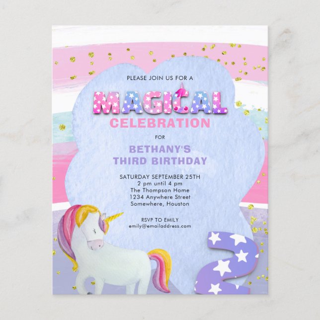 PAPER | Unicorn Magical 3rd Birthday Invitation (Front)