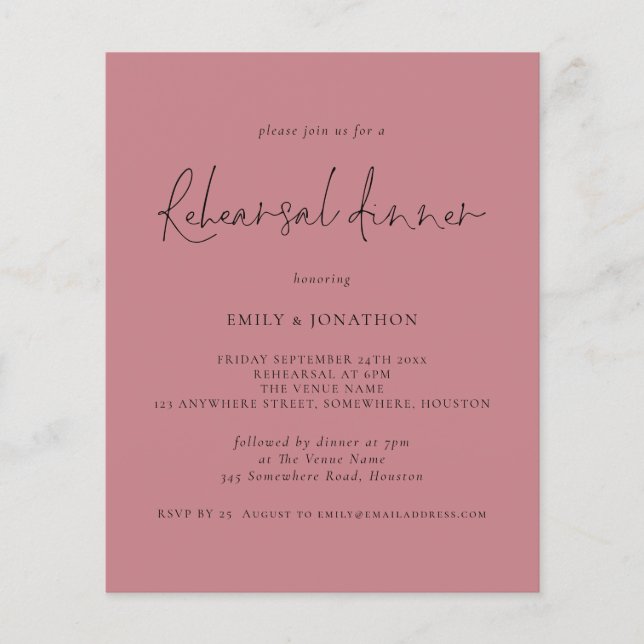 PAPER | Wedding Rehearsal Dinner Dusty Rose Invite (Front)
