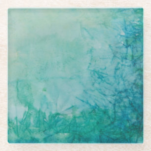 Paper With Blue, Green, And Black Paint Abstract Glass Coaster