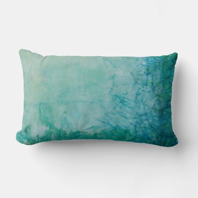 Paper With Blue, Green, And Black Paint Abstract Lumbar Cushion (Front)