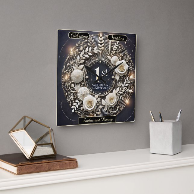 Paper Wreath of Enduring Love Square Wall Clock (Office)