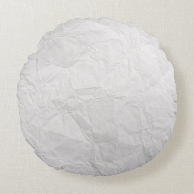 Paper wrinkled white cute texture round cushion (Front)