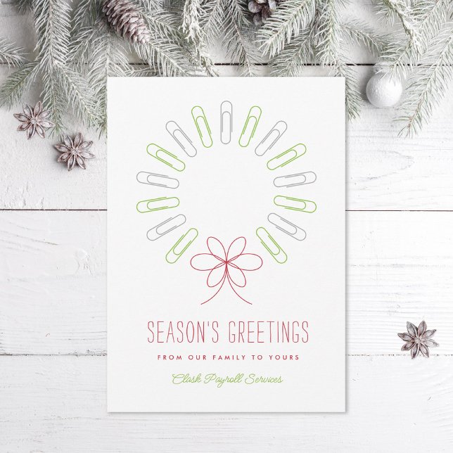 Paperclip Wreath Business White Christmas Holiday Card (Creator Uploaded)