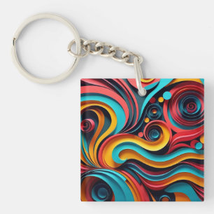 Papercut Colourful Waves Artwork Key Ring