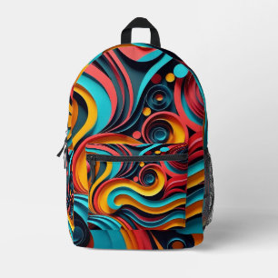 Papercut Colourful Waves Artwork Printed Backpack