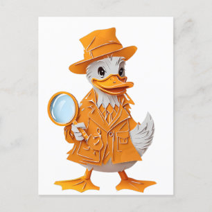 Papercut Detective Duck in Orange Suit Postcard