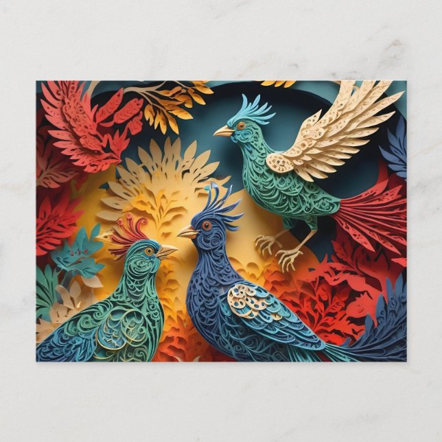 Papercut Fantasy Birds Postcard (Front)