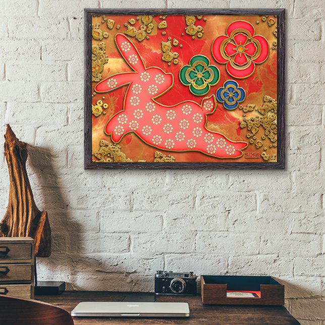 Papercut Flowers Red Gold Rabbit Chinese New Year Poster (Creator Uploaded)