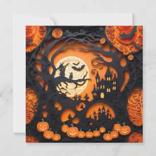 Papercut Halloween Scene Invitation