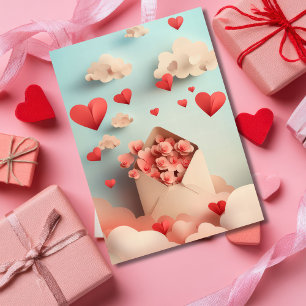 Papercut Heart and Clouds Valentine's Greeting Holiday Card