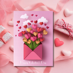 Papercut Heart and Clouds Valentine's Greeting Holiday Card