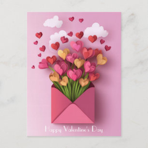 Papercut Heart and Clouds Valentine's Greeting Postcard