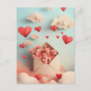 Papercut Heart and Clouds Valentine's Greeting Postcard