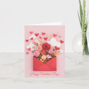 Papercut Heart and Flowers Valentine's Greeting Holiday Card