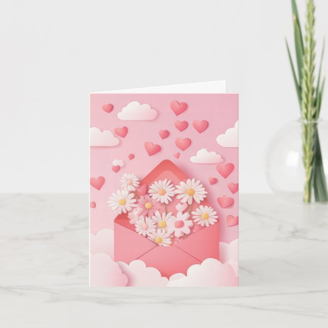 Papercut Heart and Flowers Valentine's Greeting Holiday Card (Front)