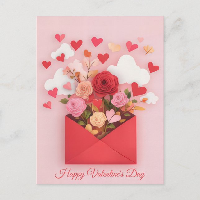 Papercut Heart and Flowers Valentine's Greeting Postcard (Front)